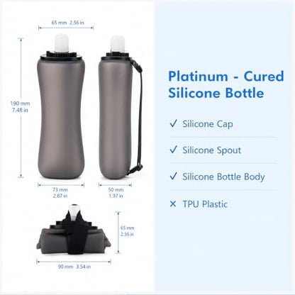 Handheld Running Water Bottle 350ml, Collapsible Silicone Water Bottle with Strap, Leak-Proof, for Running, Hiking, Cycling, Travel (Black) - color: Black