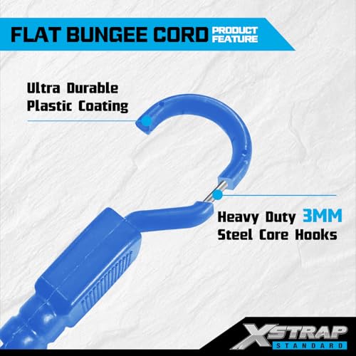XSTRAP STANDARD 2 Pack Heavy Duty 77in Flat Bungee Cords with Hooks - color: Blue