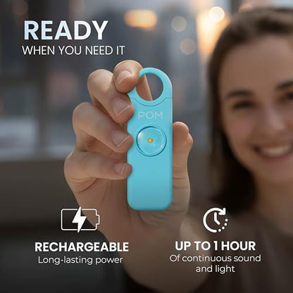 POM Personal Safety Alarm for Women – 130dB Loud Emergency Siren, USB-C Rechargeable with Bright LED Flashlight, Portable Keychain Design for Self Defense, Purse, Backpack & Travel (Aqua) - color: Aqua