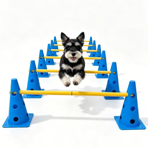 Dog Agility Training Equipment, 12 Cones, 6 Poles, Hurdle