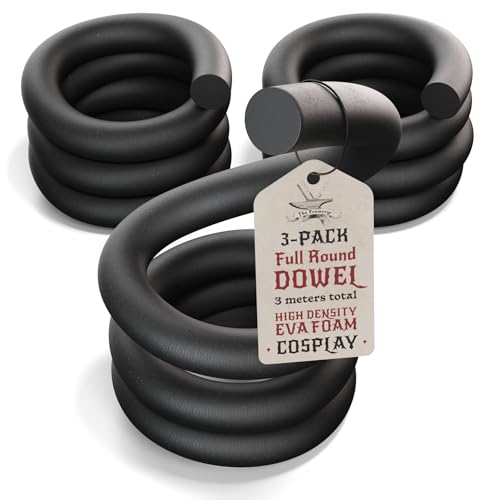 The Foamory 3-Pack Black EVA Foam Dowel - Full Round 10mm x 1M Length Stick - color: 3 Pack: 1M Lengths (3M Total) - 10mm Thickness, size: Black - Full Round Dowel