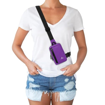Peicees Small Crossbody Bag for Men Women Mini Sling Bag Travel Running Phone Daypack Cross Body Shoulder Bags with Keyholder - color: Purple