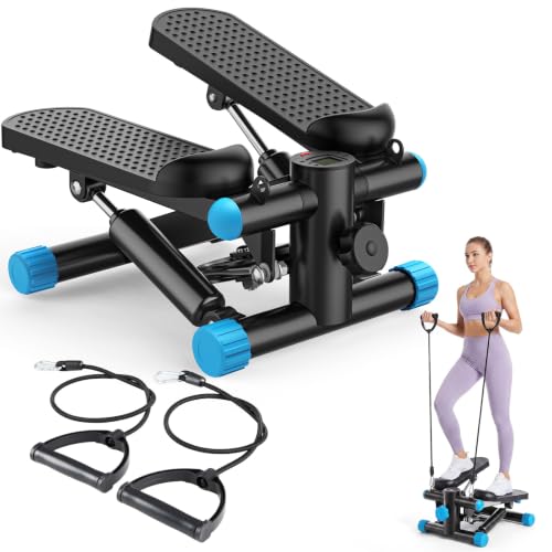 OLIXIS Steppers for Exercise At Home Workout Equipment, Mini Stepper Exercise Machine for Senior Citizens, Twist Stepper with Resistance Bands, Cardio Weight Loss Equipment Home Fitness - color: Blue