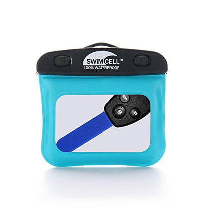 SwimCell Waterproof Key Pouch for Swimming with Armband & Lanyard - Blue - color: Blue, size: Key Case 3 x 4 inches