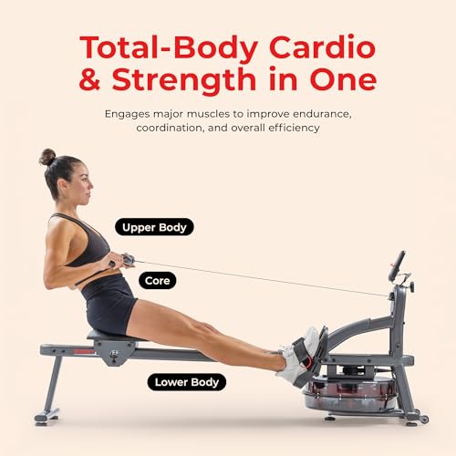 Sunny Health & Fitness Premium Water Rower w/Intensive Dynamic Real-Time Resistance, 300 LB Capacity Flip-able Rowing Machine for Home Training, Optional Free SunnyFit App Connection - color: Grey