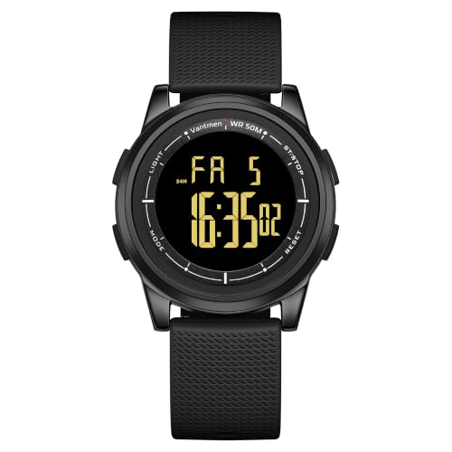 Men's Ultra-Thin Digital Sports Watch with LED Backlight & Alarm - color: Black-Black Face