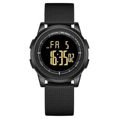 Men's Ultra-Thin Digital Sports Watch with LED Backlight & Alarm - color: Black-Black Face