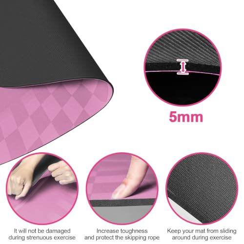 Jump Rope Mat Outdoor Indoor,Oval 52'' x 36'' Non-slip Fitness Exercise Mat - color: Pink