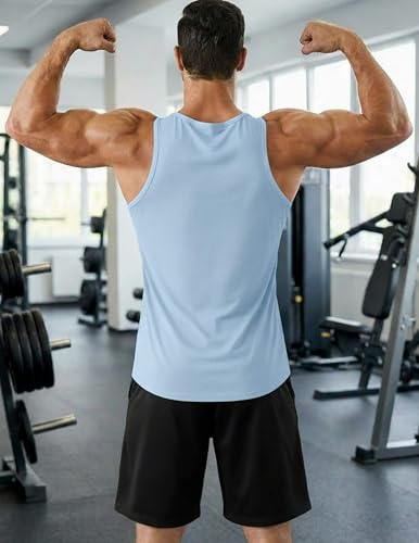 PINSPARK Men's UPF 50+ Quick Dry Tank Tops Athletic Muscle Tee - color: Blue, size: Small