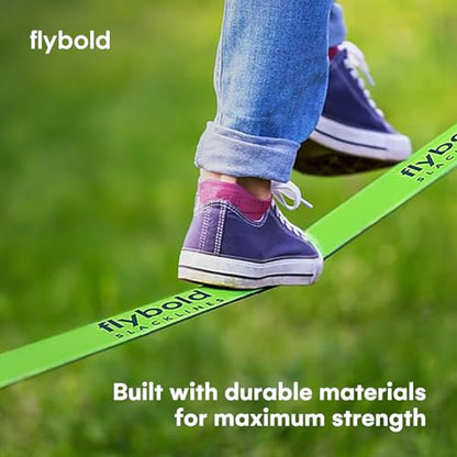Flybold 57ft Slackline Kit - Slack Lines for Backyard for Kids and Adults with Tree Protectors, Carry Bag and Ratchet - Ninja Slackline Obstacle Course and Balance Rope for Core Strength Training - style: ESSENTIAL KIT