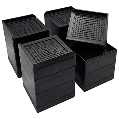 Bed Risers, Furniture Risers 4 inch, Heavy Duty Raise Blocks for Bed Couch Desk Sofa Table, 2/3/4 inch Adjustable Lifters Support up to 1300 Lbs (Black, 4 Pack Set)
