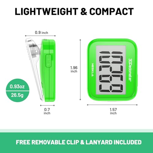 NESKLA 3D Pedometer, Simple Step Counter with Large LCD Display for Walking - color: Green
