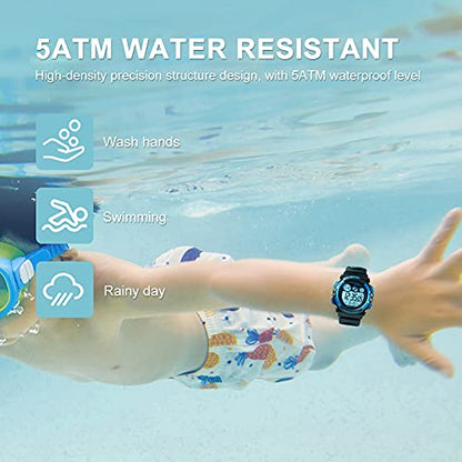 GOLDEN HOUR Watches for Kids Digital Sport Waterproof Boys Girls Watch Outdoor 12/24 H Alarm EL Backlight Stopwatch Military Child Wristwatch Ages 3-15 - color: Black