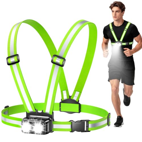 Zewdov 800LM Ultra Bright Running Lights for Runners, 7 Modes & 360° Reflective Running Gear, IPX4 Waterproof, 45° Adjustable Rechargeable Running Light for Walking/Hiking/Cycling/Working/Jogging