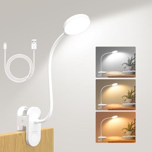 Cordless Reading Lamp with Clamp, 3.5'' Rechargeable LED Clip Light for Bunk Bed Headboard Home Office Desk, Flexible and Dimmable Book Light with 3 Color Temperatures & 10 Brightness (White/3.5'') - color: White, size: 3.5''