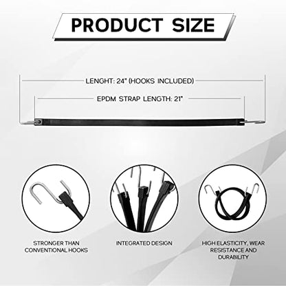 ROBLOCK 21" Rubber Tarp Straps with 150% Max Stretch, 100% EPDM Bungee Cords with Metal Crimped S Hooks, Ideal for Securing Tarps, Cargo, Canvases, Weatherproof (10 Pack) - size: 21 Inch(pack of 10)
