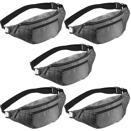 5PCS Crossbody Fanny Pack Bulk,Large Capacity Waist Bag with 4-Zipper Pockets Adjustable Strap Fanny Packs Waterproof Oxford Cloth Travel Belt Bag for Outdoor Shopping Travel Men Women,Gray - color: Gray 5PCS