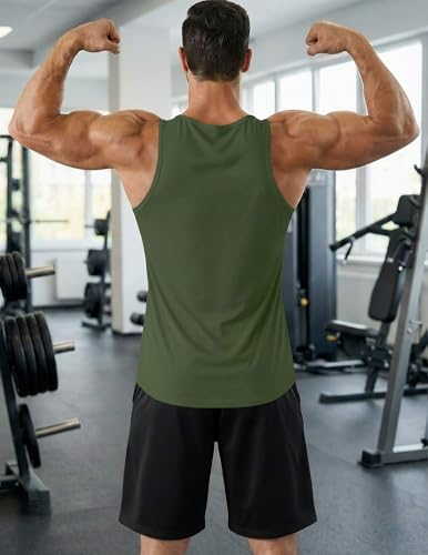 PINSPARK Men's UPF 50+ Quick Dry Tank Tops Athletic Muscle Tee - color: Army Green, size: XX-Large