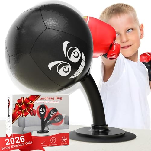 HZG Desktop Punching Bag, Stress Buster with Suction Cup for Office Table and Counters, Heavy Duty Stress Relief Ball, Desk Boxing Punch Ball, Funny Toys for Kids Coworkers and Friends - color: black
