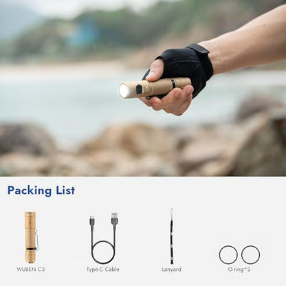 WUBEN C3 Flashlight 1200 High Lumens 6 Modes Rechargeable Flashlights - color: Khaki