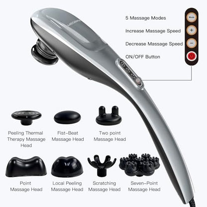 MEGAWISE Handheld Massager, Deep Tissue Percussion Massager with 6 Heads
