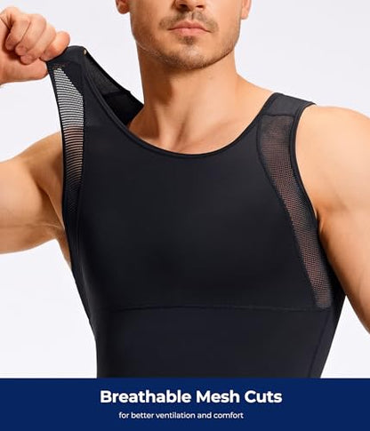 TAILONG Mens Compression Shirt Tank Top Undershirt Shapewear Slimming Body Shaper Vest Mesh Workout Shirts - color: Black, size: XX-Large