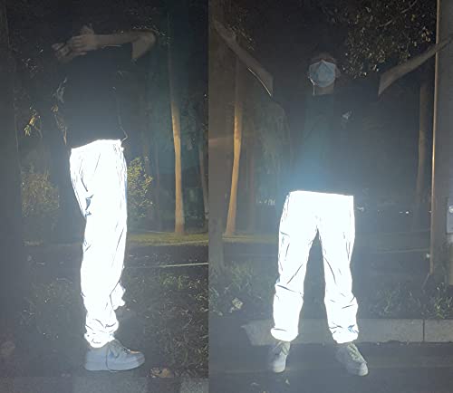 LZLRUN Reflective Pants Men Brand Hip Hop Dance Fluorescent Trousers - size: Large