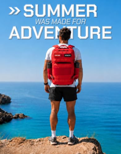 45L Tactical Gym Backpack with 2 Patch Panels, MOLLE System, Dual Bottle Holders & Clamshell Opening (RED) - color: Red
