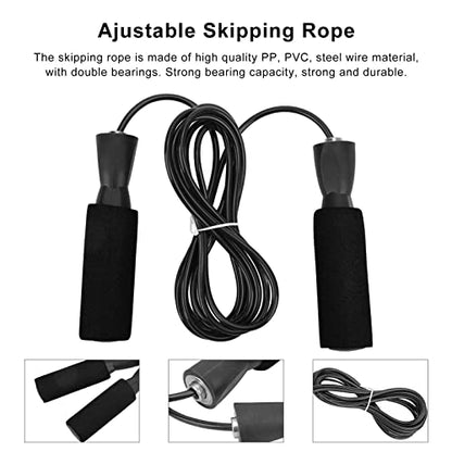 Generic Steel Wire Jumping Rope, Adjustable Skipping Rope with Double Bearings and Memory Foam Handle, for Men Women and Children - color: Black