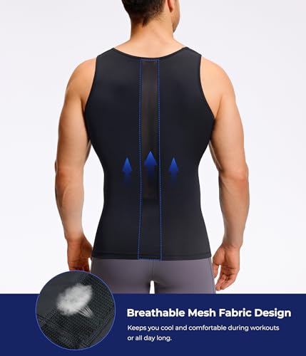 TAILONG Mens Compression Shirt Tank Top Undershirt Shapewear Slimming Body Shaper Vest Mesh Workout Shirts - color: Black, size: XX-Large