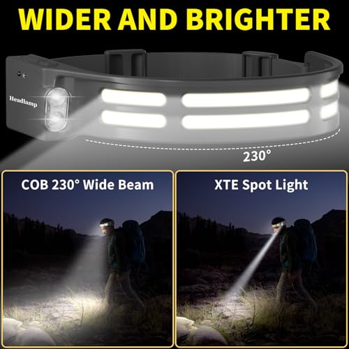 LED Headlamp, USB Rechargeable Head Lamp, 230° Wide Beam Motion Sensor Headlight, Super Bright Outdoor Waterproof Flashlight for Camping, Running, Repairing, Hiking, Fishing, Reading - size: Lamp 2-2