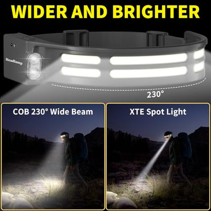 LED Headlamp, USB Rechargeable Head Lamp, 230° Wide Beam Motion Sensor Headlight, Super Bright Outdoor Waterproof Flashlight for Camping, Running, Repairing, Hiking, Fishing, Reading - size: Lamp 2-2