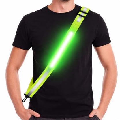 Rechargeable LED Reflective Belt Sash – High Visibility Safety Gear with 5 Colors 11 Light Modes, Adjustable Strap for Night Dog Walking, Running & Biking - color: Green