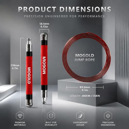 2-in-1 Speed Rope: 2mm for Boxing/MMA & 3mm for CrossFit - Tool-Free Adjustable Cable System with Dual Bearings - Sweatproof Hybrid Grip for High-Intensity Training - color: Red