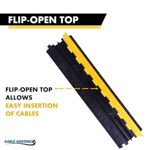 Kable Kontrol Atlas Heavy Duty Cable Protector Ramp - 2 Channel - 1 Pc - 40” Long Black & Yellow - 24,000 Lbs Capacity - Rubber Speed Bump Wire Protector Cord Cover - CP9987 - size: 2 Channel - 40" - 1 Unit