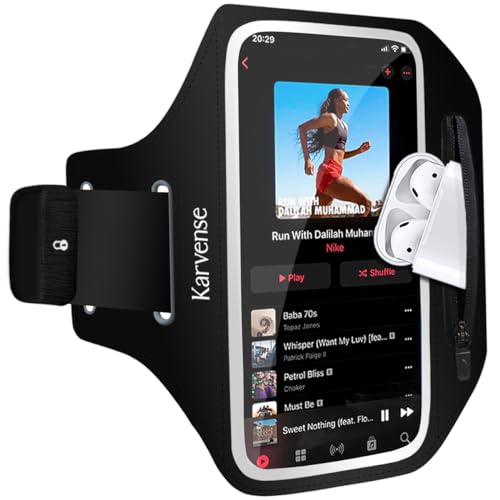 Running Phone Holder, Arm Band for Running for iPhone & Samsung Galaxy, Cell Phone Armband Holder for Walking, Gym, Workout, Men, Women, w/Adjustable Strap & Zipper Pocket (Black-L) - color: Black, size: L-6.9'': iPhone Pro Max/Galaxy Ultra&A
