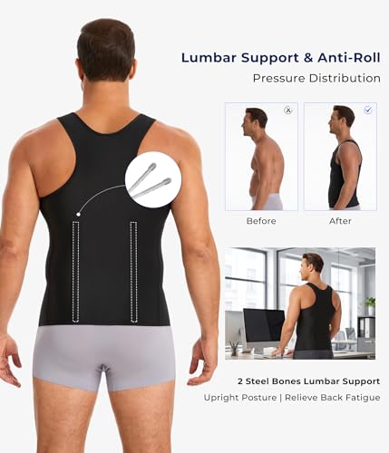 TAILONG Men's Compression Shirt - Shapewear Slimming Undershirt Tummy Control & Gynecomastia Vest Body Shaper Tank Top - color: Black, size: 3X-Large