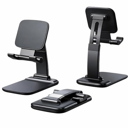 Mizi Portable Cell Phone Stand for Desk - Height & Angle Adjustable Mobile Foldable Holder, Compatible with iPhone 17 16 15 14 13 12 11 Pro Max, Galaxy S25 S24, All 4–10" Devices - Black - size: L311