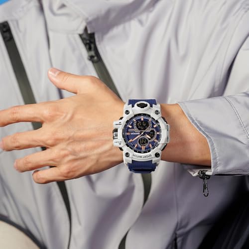FANMIS Men Sports Outdoor Watch Analog Digital Multifunctional Black Watch - color: Y Blue