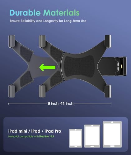 6amLifestyle iPad Tripod Mount Adapter with 360° Rotatable Ball Head, iPad Holder for Tripod, Fits 5" to 11" Tablets for Video Recording, Compatible with Mini, Air, Pro 9.7/10.5/11