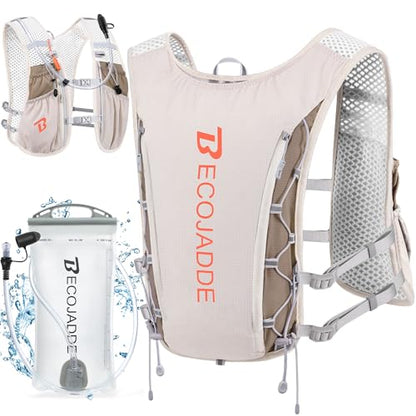 BECOJADDE Running Vest for Women Men, 5L/6L Lightweight Hydration Backpack Running Pack for Marathon, Trail, Cycling, Hiking, Jogging - color: Khaki