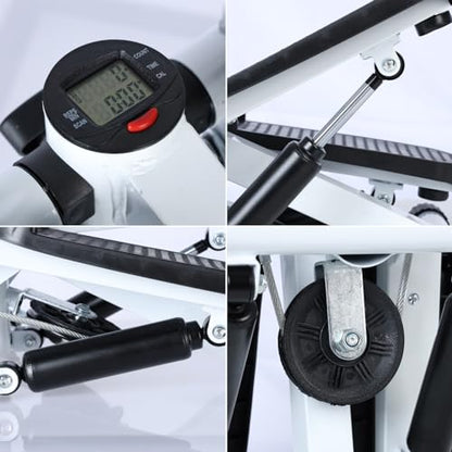 Steppers for Exercise at Home，Adjustable Resistance Mini Stepper with Resistance Bands Upgraded Air Powered Stair Steppers with Weight Loading Super Quiet Hydraulic Fitness Stepper with LE