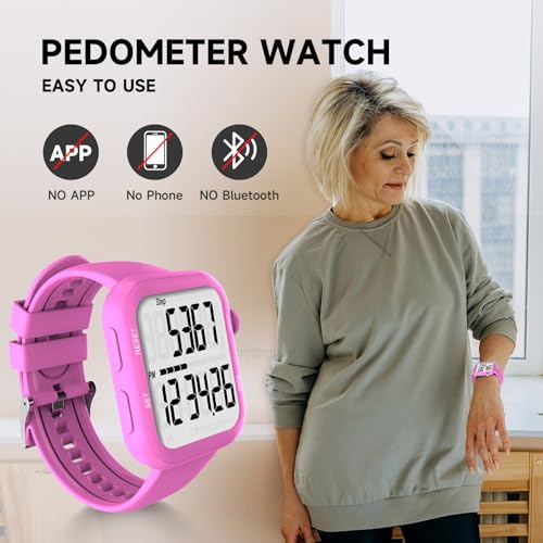 Pedometer Watch, Multi-Function Pedometer for Walking Steps and Miles, 3D Super Accurate Step Counter, Track Steps for Men Women Seniors - color: Pink