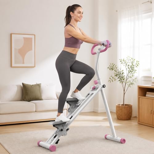 Stair Stepper Machine with Handlebar, Foldable Step Machine for Exercise at Home, Adjustable Height Cardio Workout Equipment with LCD Monitor, Compact Fitness Stepper for Full Body Workout