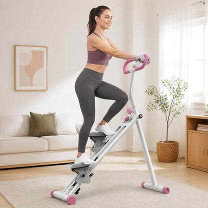 Stair Stepper Machine with Handlebar, Foldable Step Machine for Exercise at Home, Adjustable Height Cardio Workout Equipment with LCD Monitor, Compact Fitness Stepper for Full Body Workout
