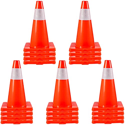 VEVOR 20Pack 18" Traffic Cones, Safety Road Parking Cones PVC Base, Orange Traffic Cone with Reflective Collars, Hazard Construction Cones for Home Traffic Parking - size: 18"(20Cones)