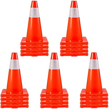 VEVOR 20Pack 18" Traffic Cones, Safety Road Parking Cones PVC Base, Orange Traffic Cone with Reflective Collars, Hazard Construction Cones for Home Traffic Parking - size: 18"(20Cones)