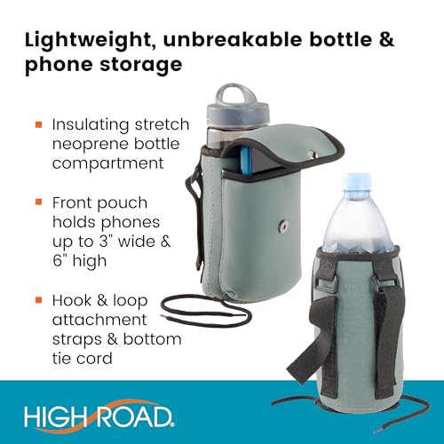 Neoprene Bottle Holder and Phone Holder for Walker, Scooter, Wheelchair - color: Gray