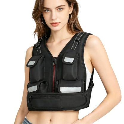 KRYLIX Adjustable Weighted Vest 0-18lbs Wide Range Adjustment Adjustable Shoulder Straps 12 Removable Iron Sand Bags Storage Pocket Reflective Strips for Running Walking Workout Training Washable for Women Woman
