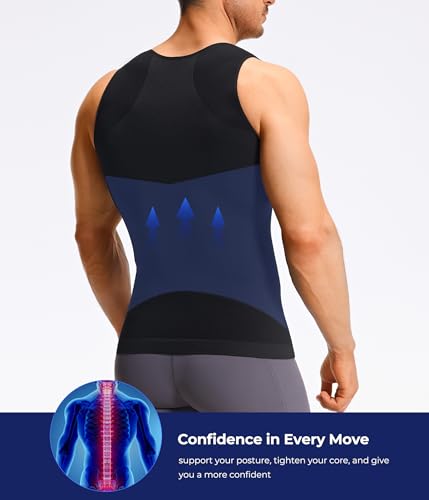 TAILONG Mens Compression Shirt - Slimming Body Shaper Sleeveless Workout Tank Top Undershirts Tummy Control Vest - color: Black, size: X-Large